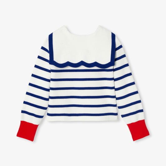 Girls' Cardigan With Sailor Collar - Soft White/Multicolour