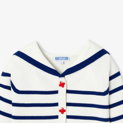 Girls' Cardigan With Sailor Collar - Soft White/Multicolour