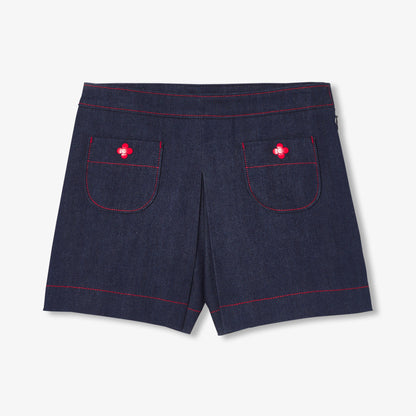 Girls' Denim Skirt Shorts - Dark Denim