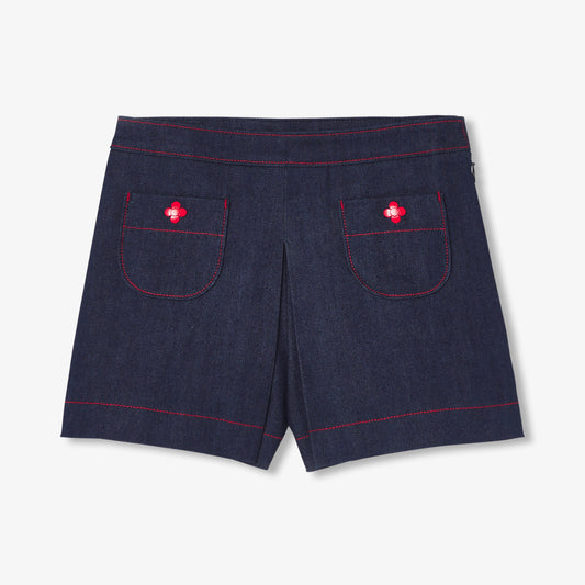 Girls' Denim Skirt Shorts - Dark Denim