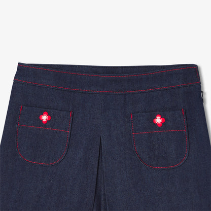 Girls' Denim Skirt Shorts - Dark Denim