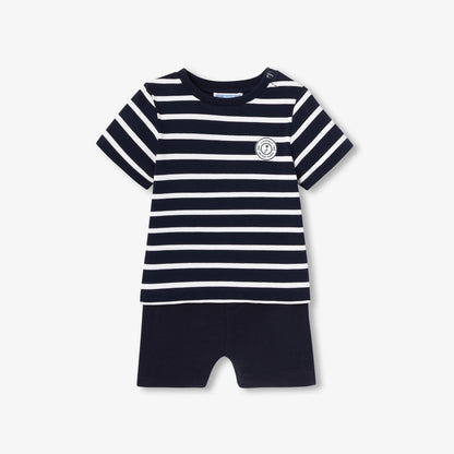 Baby Boy Cotton Shorts Set - Navy/White