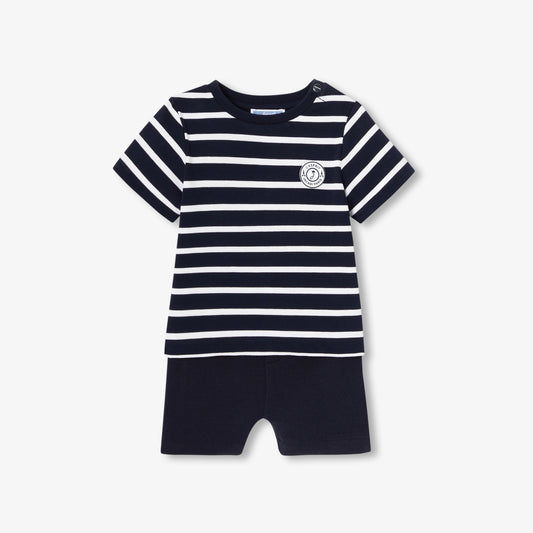 Baby Boy Cotton Shorts Set - Navy/White