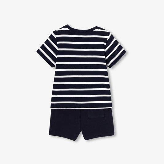 Baby Boy Cotton Shorts Set - Navy/White