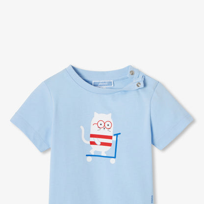 Baby Boy Short-Sleeved Cotton T-Shirt - Light Blue