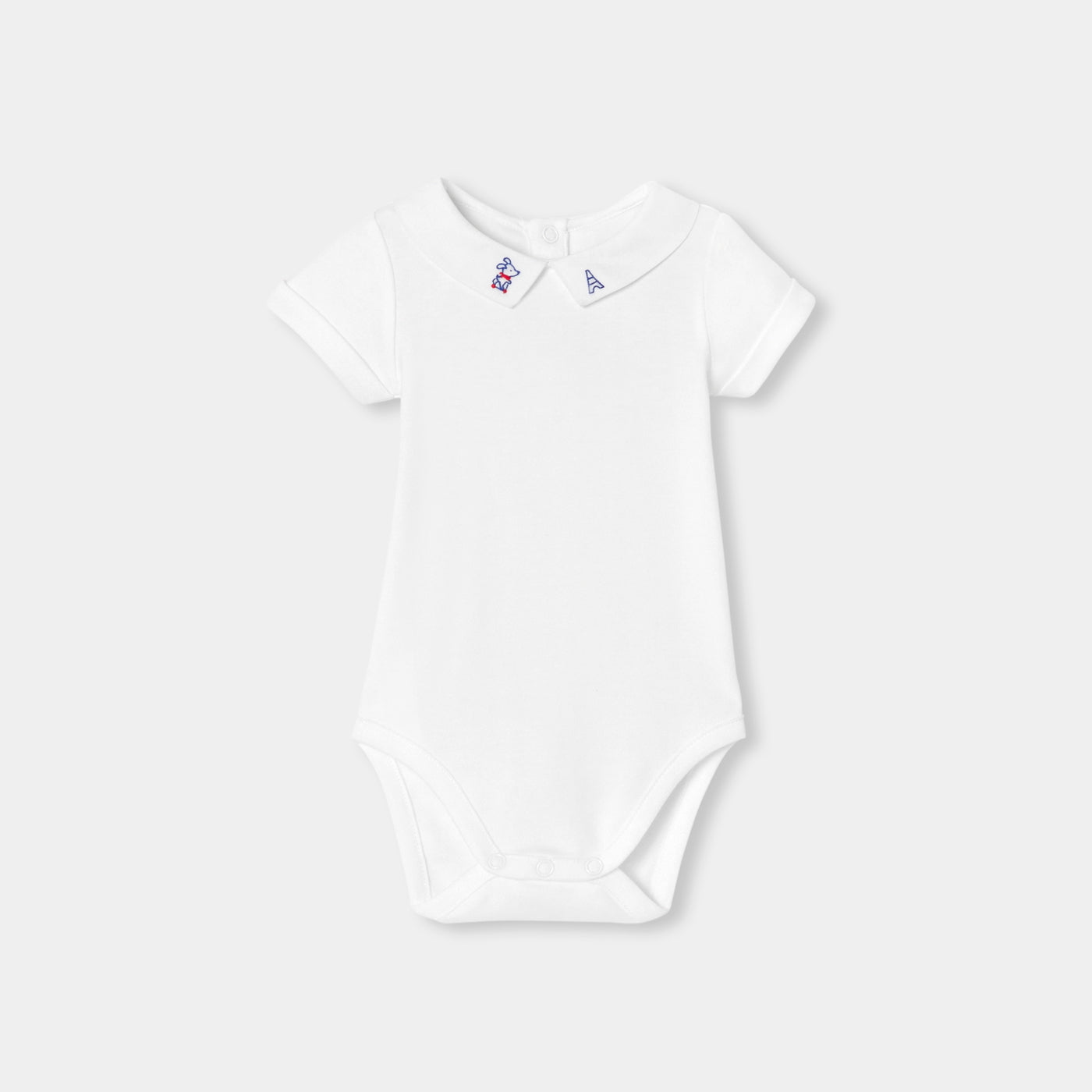Baby Boy Short-Sleeved Cotton Bodysuit - White