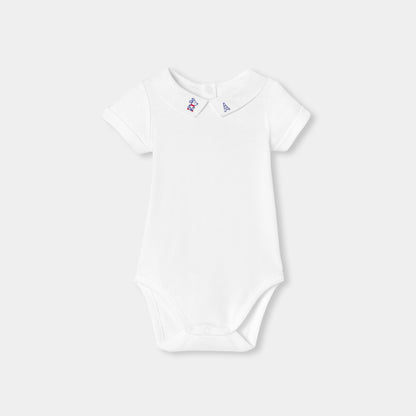 Baby Boy Short-Sleeved Cotton Bodysuit - White