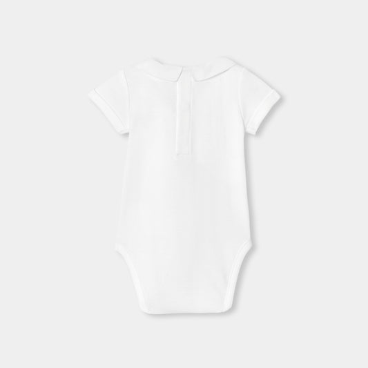 Baby Boy Short-Sleeved Cotton Bodysuit - White
