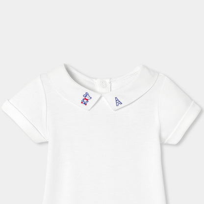 Baby Boy Short-Sleeved Cotton Bodysuit - White