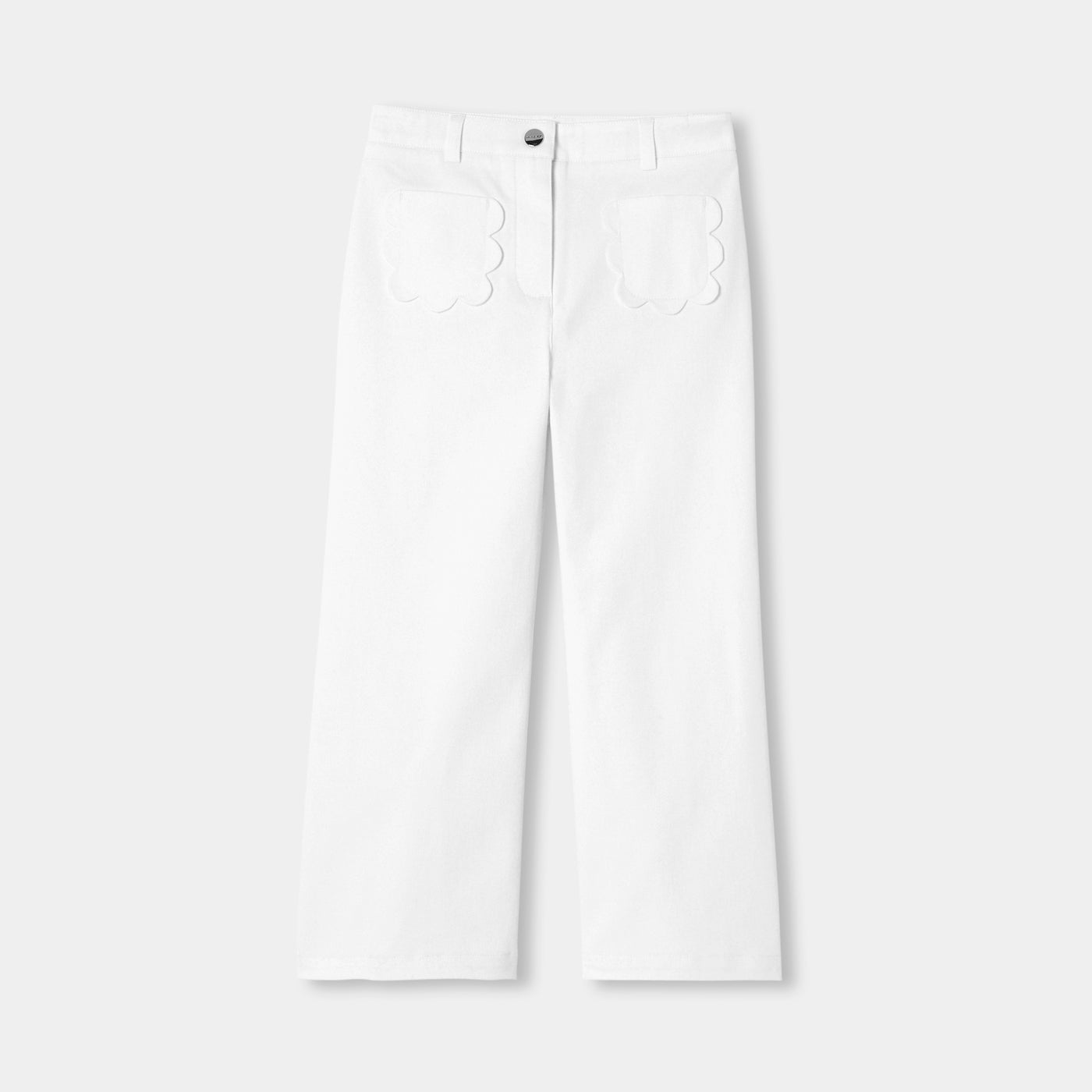 Girls' Wide-Leg Twill Pants - White