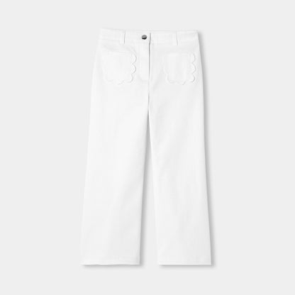 Girls' Wide-Leg Twill Pants - White
