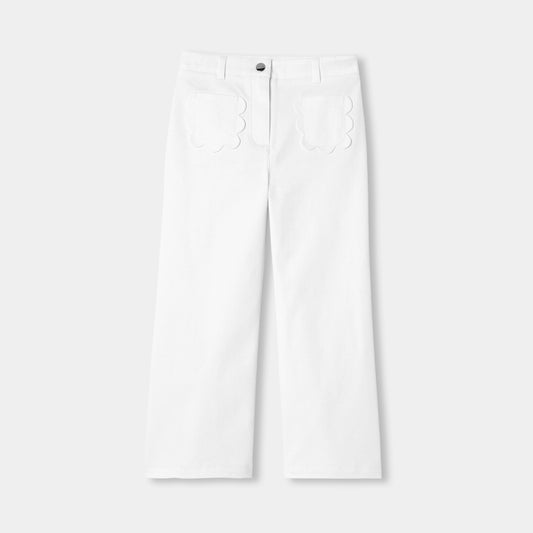 Girls' Wide-Leg Twill Pants - White