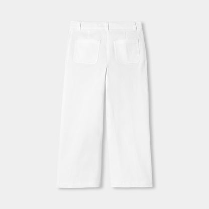 Girls' Wide-Leg Twill Pants - White