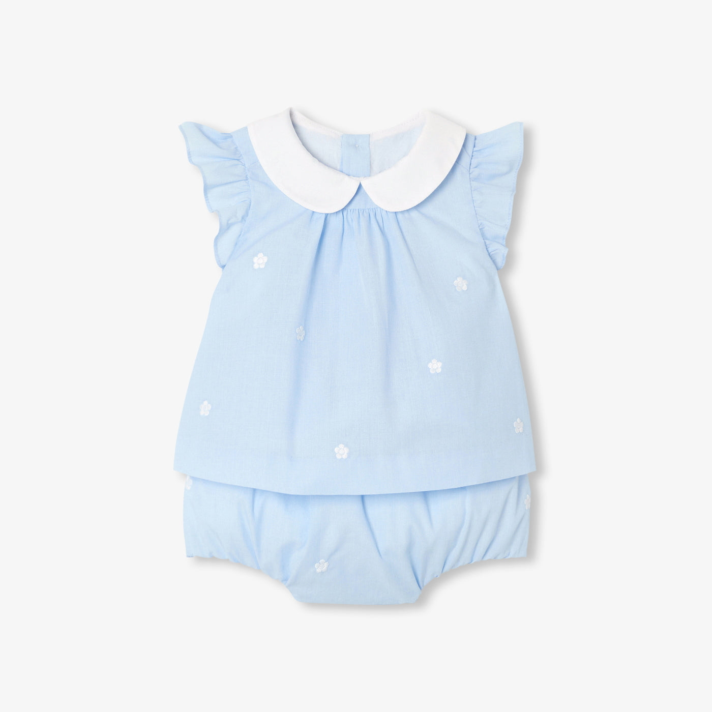 Baby Girl Set In Cotton Fil-À-Fil - Blue/Multicolour