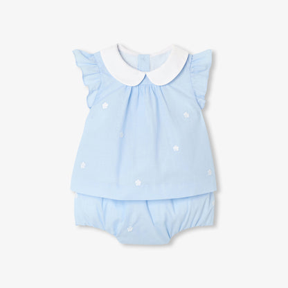 Baby Girl Set In Cotton Fil-À-Fil - Blue/Multicolour