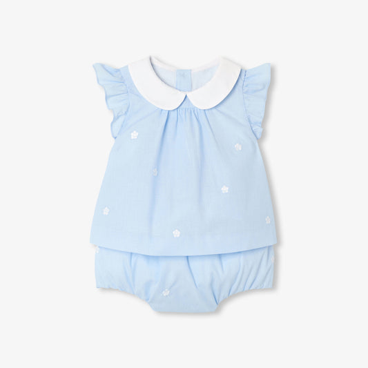 Baby Girl Set In Cotton Fil-À-Fil - Blue/Multicolour