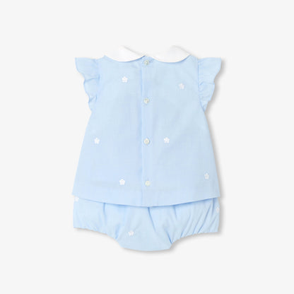 Baby Girl Set In Cotton Fil-À-Fil - Blue/Multicolour