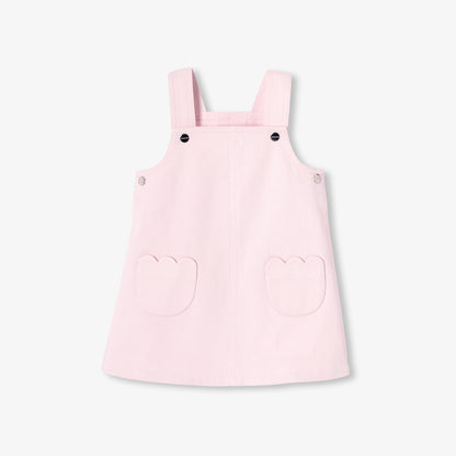 Baby Girl Twill Pinafore Dress - Powder Pink