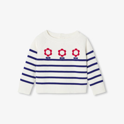 Baby Girl Cotton Sailor Top - White/Blue