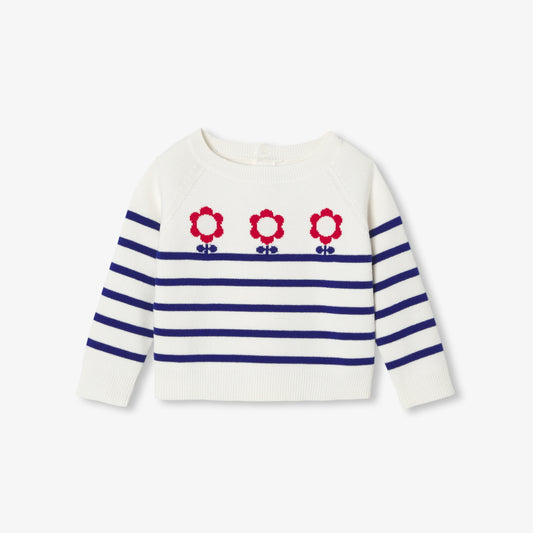 Baby Girl Cotton Sailor Top - White/Blue