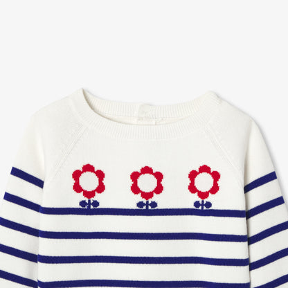 Baby Girl Cotton Sailor Top - White/Blue