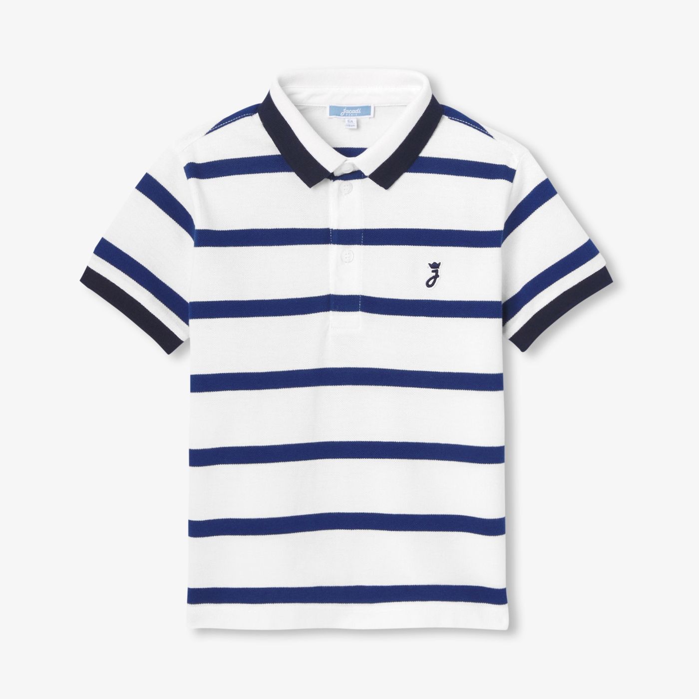 Boy Striped Cotton Piqué Polo Shirt - Off-White/Navy