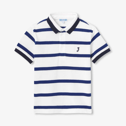 Boy Striped Cotton Piqué Polo Shirt - Off-White/Navy