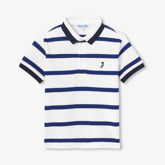 Boy Striped Cotton Piqué Polo Shirt - Off-White/Navy