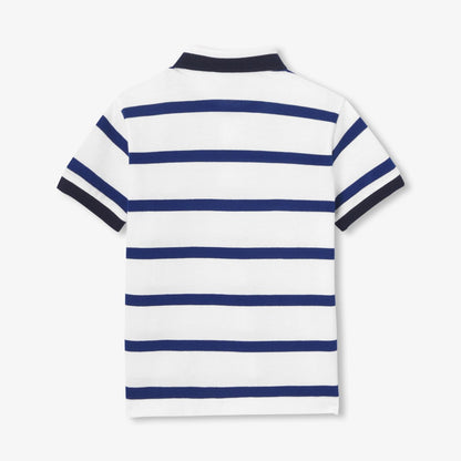 Boy Striped Cotton Piqué Polo Shirt - Off-White/Navy