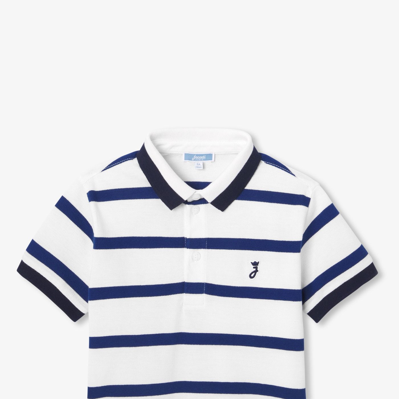 Boy Striped Cotton Piqué Polo Shirt - Off-White/Navy