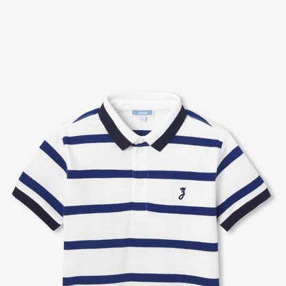 Boy Striped Cotton Piqué Polo Shirt - Off-White/Navy