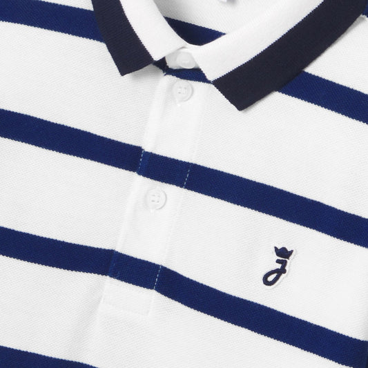 Boy Striped Cotton Piqué Polo Shirt - Off-White/Navy