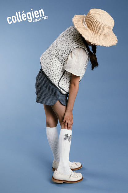Collegien Marinette - Ribbed Knee-high Socks with Striped Bow