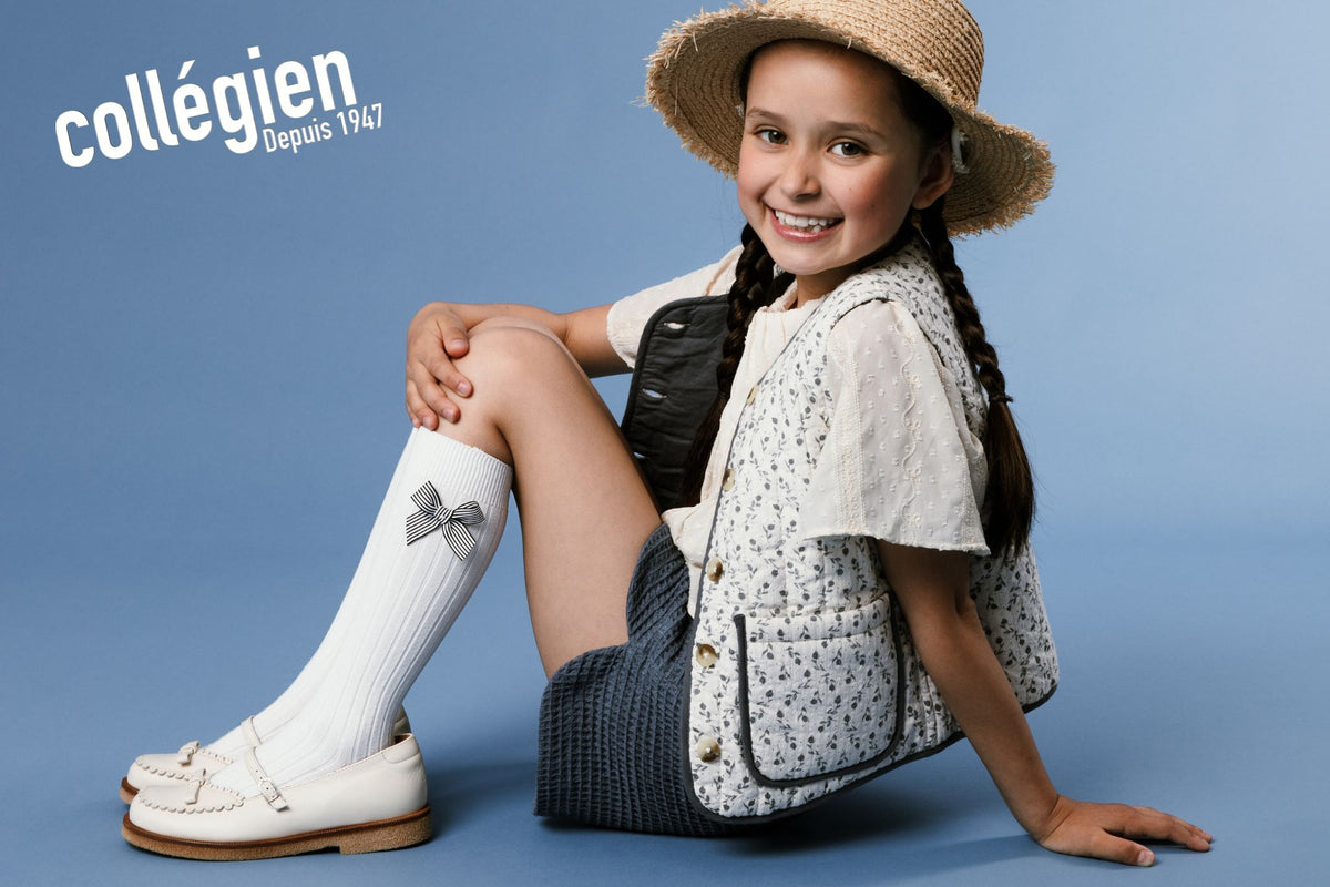 Collegien Marinette - Ribbed Knee-high Socks with Striped Bow