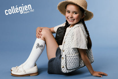 Collegien Marinette - Ribbed Knee-high Socks with Striped Bow