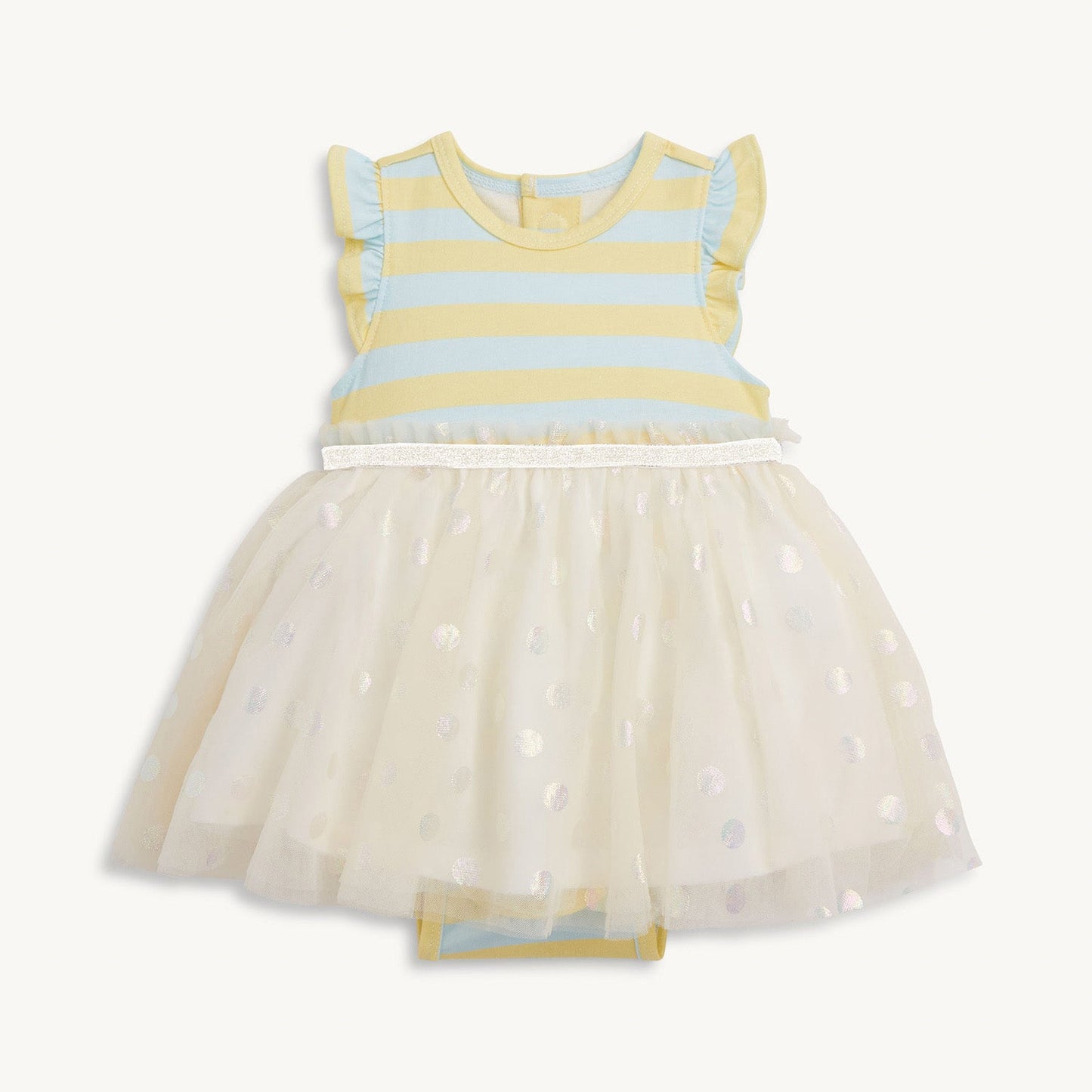 Lemon Cream Stripe Flutter Slv Bodysuit Tutu Dress