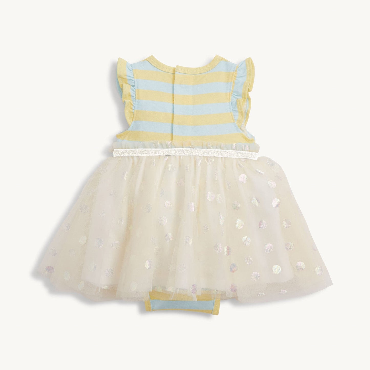 Lemon Cream Stripe Flutter Slv Bodysuit Tutu Dress