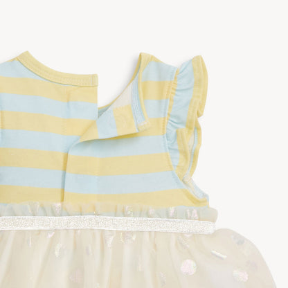 Lemon Cream Stripe Flutter Slv Bodysuit Tutu Dress