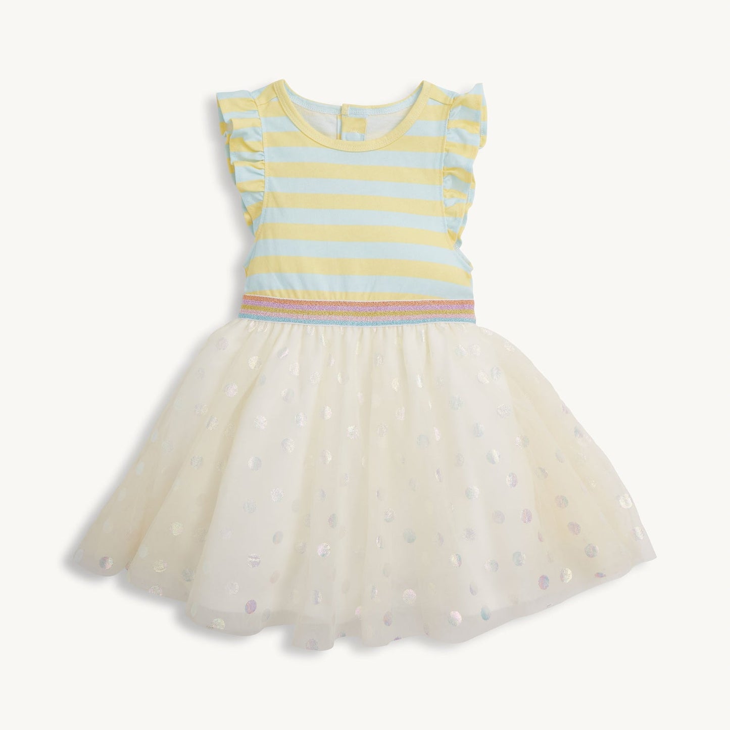 Lemon Cream Stripe Flutter Slv Girls Tutu Dress