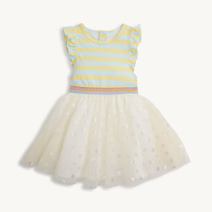 Lemon Cream Stripe Flutter Slv Girls Tutu Dress