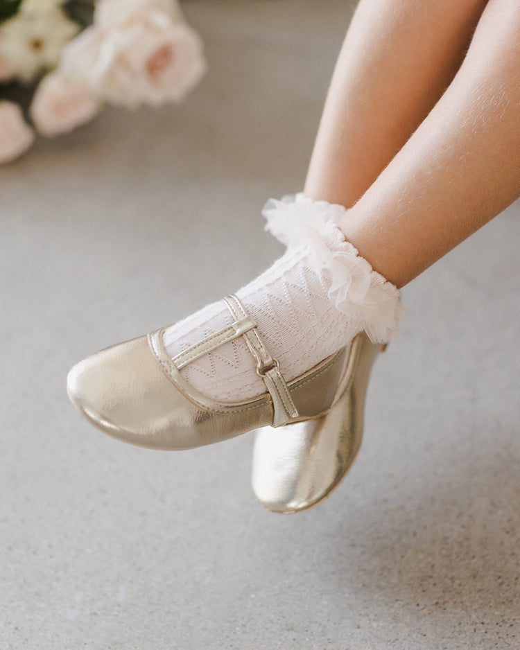 T-Strap Ballet Flats Gold Metallic