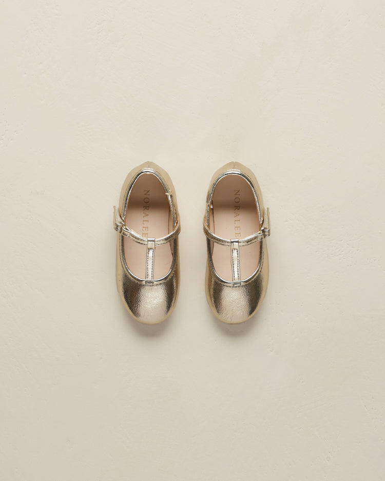 T-Strap Ballet Flats Gold Metallic