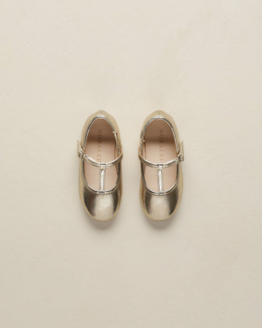 T-Strap Ballet Flats Gold Metallic