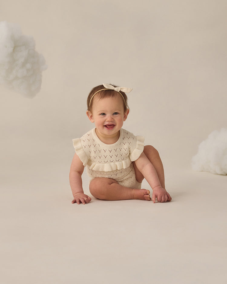 Pointelle Ruffle Romper Natural