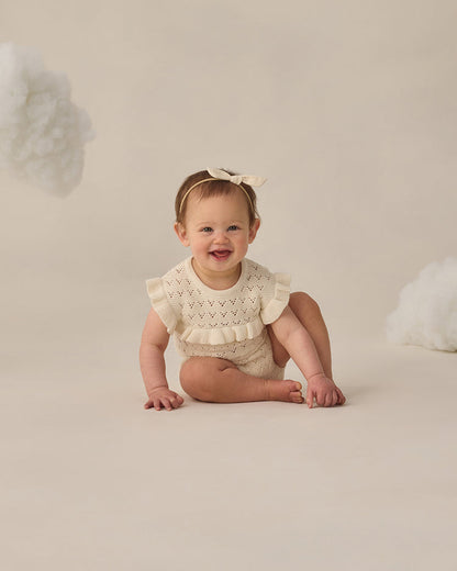 Pointelle Ruffle Romper Natural