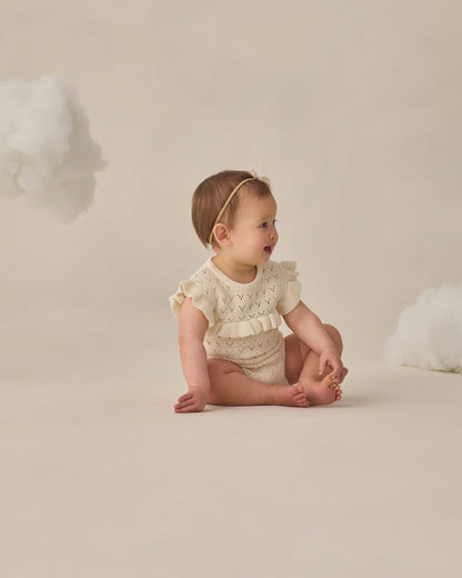 Pointelle Ruffle Romper Natural