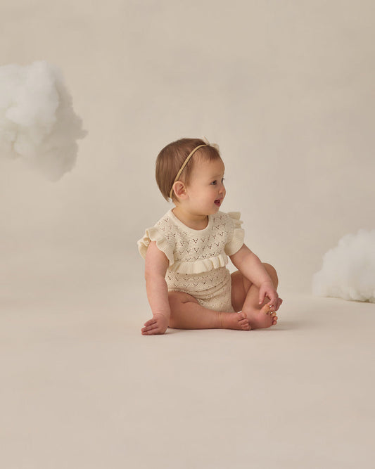 Pointelle Ruffle Romper Natural