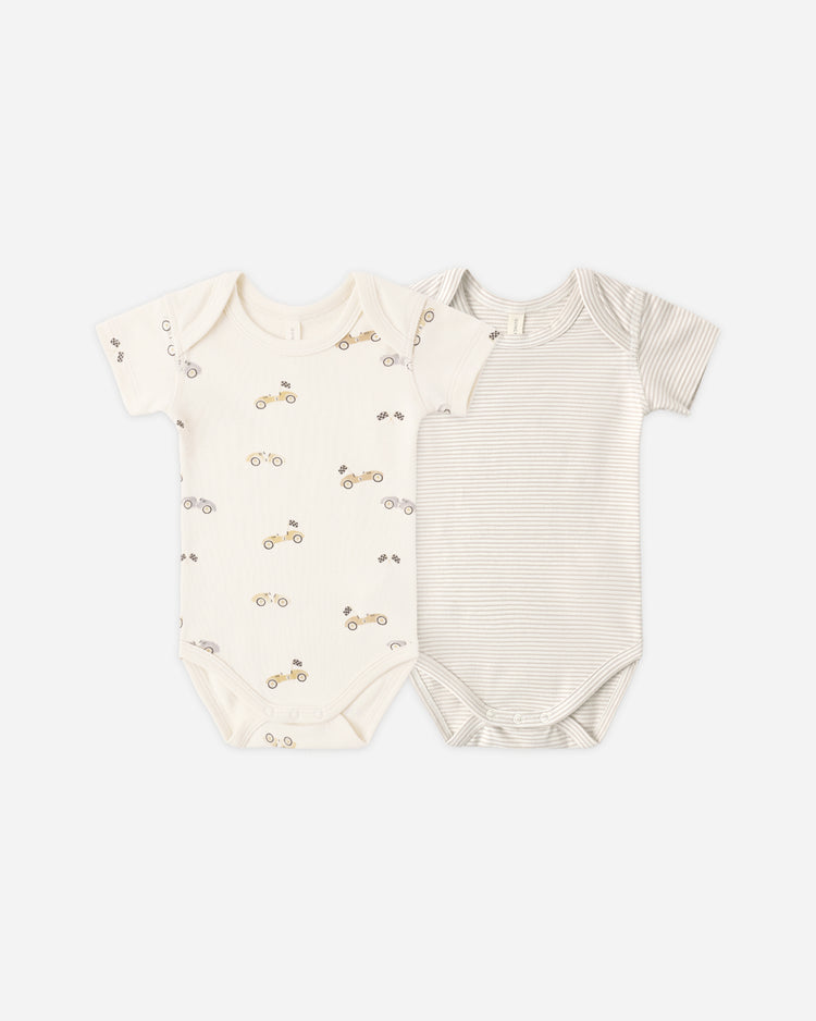 Short Sleeve Bodysuit Pack Race Car, Oat Micro Stripe