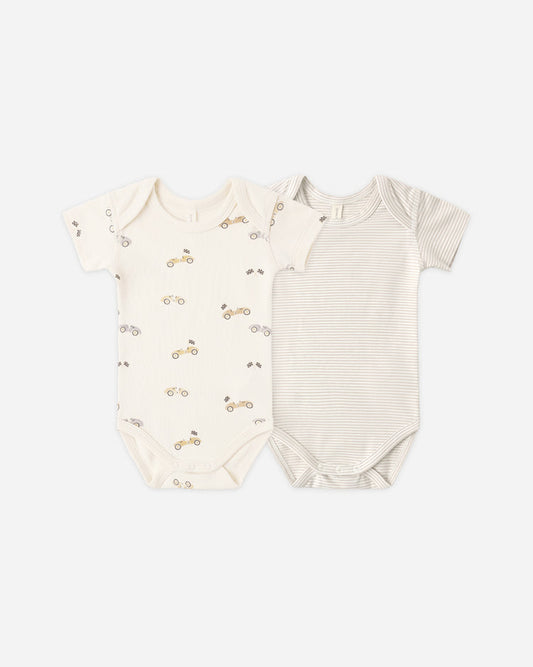 Short Sleeve Bodysuit Pack Race Car, Oat Micro Stripe