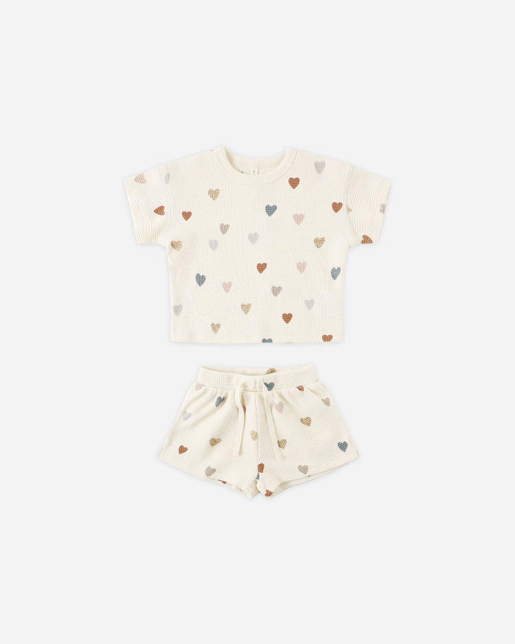 Waffle Tee + Short Set Confetti Hearts